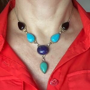Turquoise, Lapis Lazuli and Onyx Necklace, Natural Stone Necklace